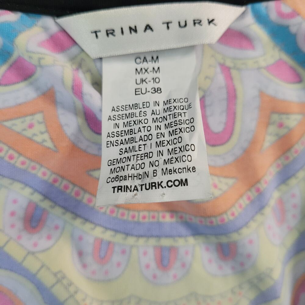 Trina Turk Size M Nepal Black Paisley Tunic Swim Cover up Mini Dress Luxury Pool - Picture 4 of 9